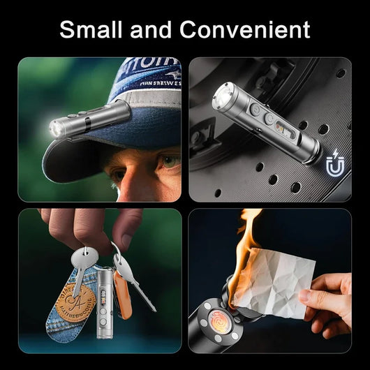 6-In-1 Multifunctional Keychain Flashlight COB Side Light Rechargeable Magnetic Work Light Window Breaker Emergency Tool