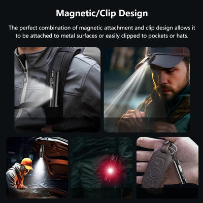 6-In-1 Multifunctional Keychain Flashlight COB Side Light Rechargeable Magnetic Work Light Window Breaker Emergency Tool