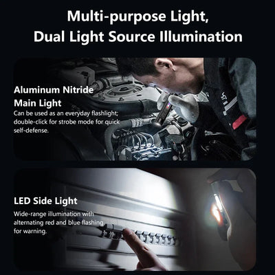6-In-1 Multifunctional Keychain Flashlight COB Side Light Rechargeable Magnetic Work Light Window Breaker Emergency Tool