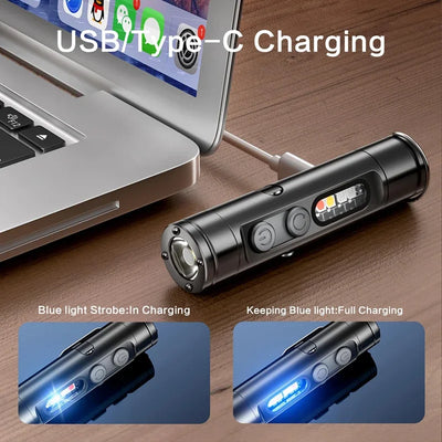 6-In-1 Multifunctional Keychain Flashlight COB Side Light Rechargeable Magnetic Work Light Window Breaker Emergency Tool