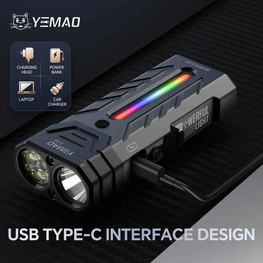 YM-A200M 5200LM Portable High-Performance LED Handheld Flashlight with Magnetic/Clip Torch Perfect for Outdoor Hiking Camping