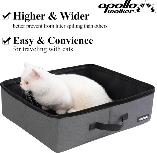 Portable Cat Travel Litter Box with Zipped Waterproof Bag,Collapsible Litter Carrier for Cat with Zipped Lid and Handle, No Leakage, No Smell, Easy to Carry and Use in Hotels, Car Gray
